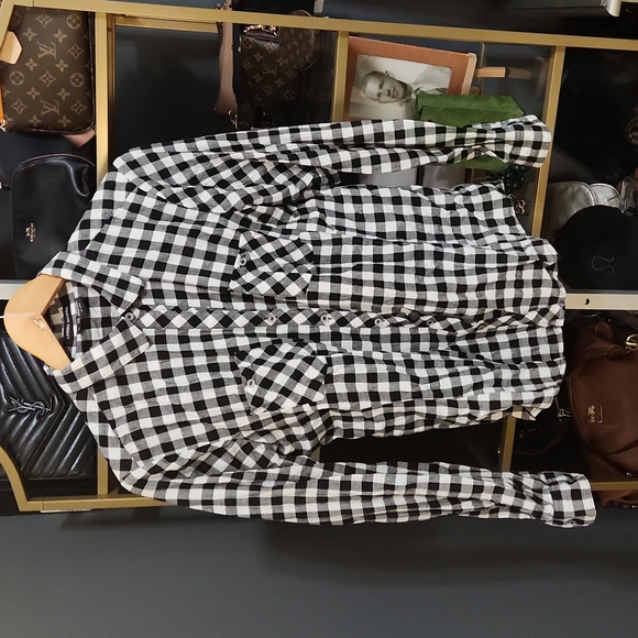Sandra Ingrish Stretch Button Down Black and White Check Large - Picture 3 of 7
